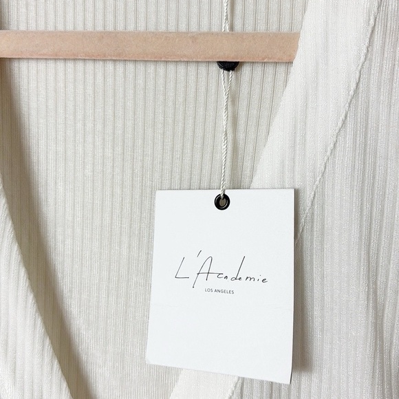 NWT L’Academie Revolve White Ribbed Bodysuit Partial Button Down size small - Picture 6 of 12